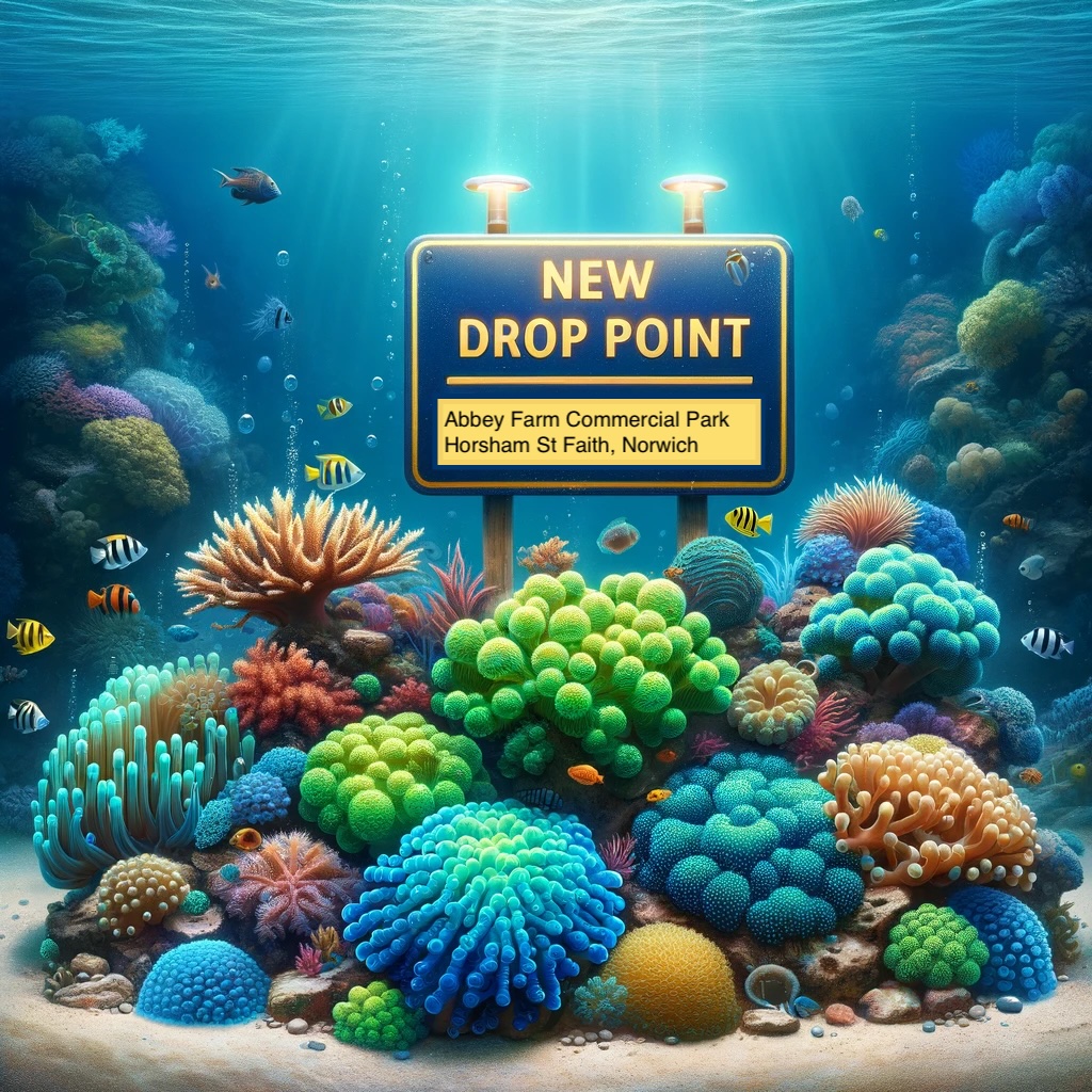 DALL·E 2024-05-28 21.17.46 - An underwater reef scene showcasing vibrant blue, green, and yellow corals with a clear indication of a 'New Drop Point' for ICP tests. The scene shou copy